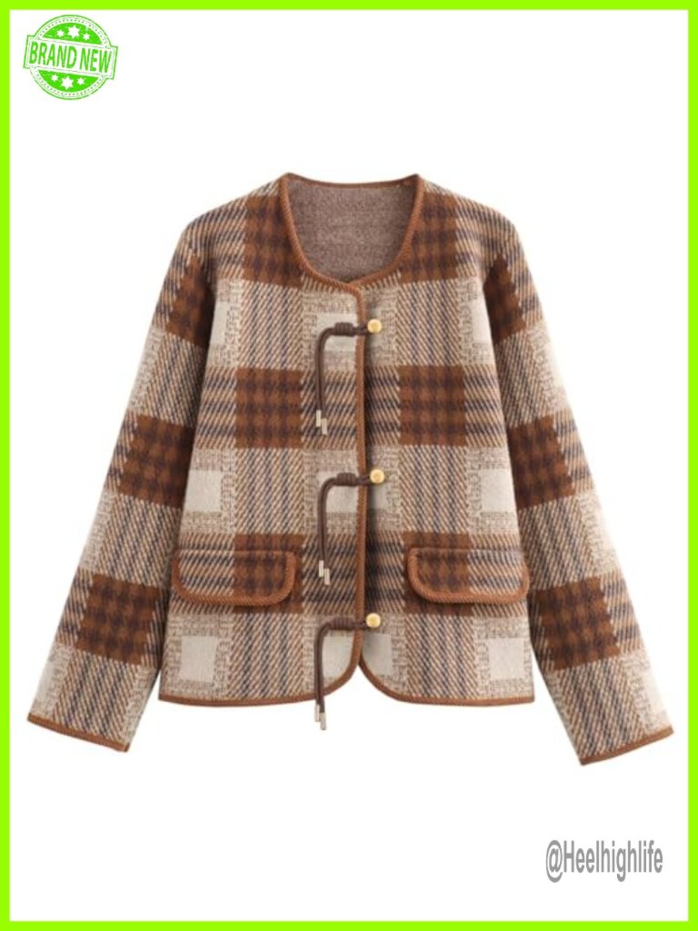 HOULENGS Women's Vintage Plaid Button Down Cardigan Sweater with Pockets